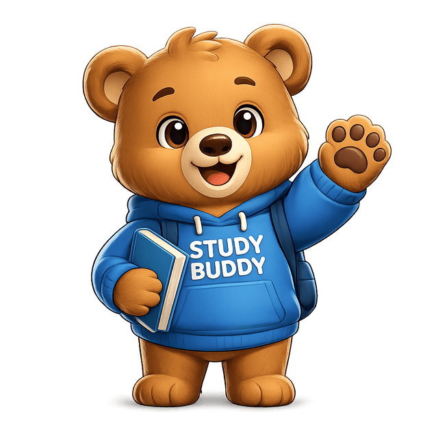 Study Buddy mascot wearing a blue Study Buddy hoodie